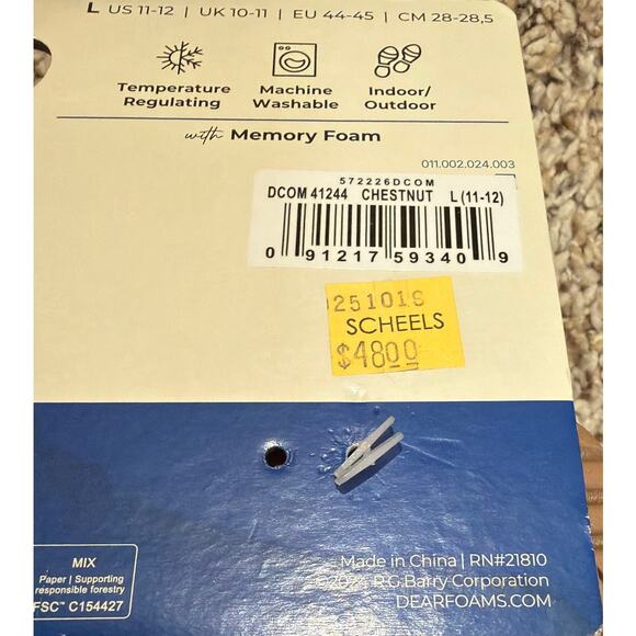 Dearfoam Men's Microsuede Chestnut Brown Slippers - Large  11-12 NEW WITH TAGS - Picture 4 of 4